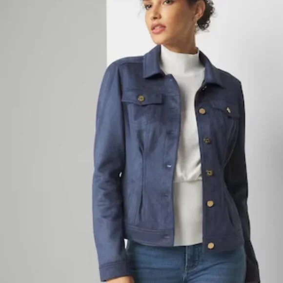 White House Black Market Faux Suede Flirty Jacket Small - Deep Blue - Picture 12 of 14